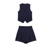 Women's 2025 Spring New Fashioned Colored Flax-Blend Vest + Shorts Set