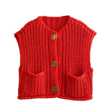 2025 Autumn Street Shirt Fashion Cute Crochet Wool Vest Knitted Thick Knitted Vest Women's Clothing