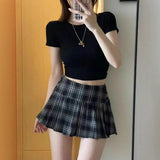 Small Vintage Lattice Bran Skirt Girl Summer Babes Thin High Waist Ultra-Short Skirt College Style JK Skirt