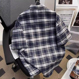 Plaid Short-Sleeved Shirt Men's Summer Retro Casual Five-Sleeve Shirt High Street Tide Coat