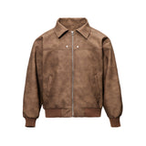 Vintage Collar Leather Jacket Men Spring And Autumn Free To Do Old Couple Work Clothes Pu Leather Jacket