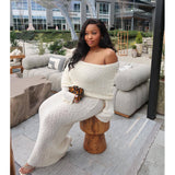 5 Color Beach Holiday Dress Knitted One-Word Long Dress Hooded Summer Women's Long Sleeve