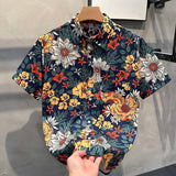 Fashion Short Sleeve Flower Shirt Men's Summer 2025 New Premium Sense Hawaiian Beach Half-Sleeved Shirt Youth Shirt