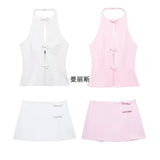 2025 Summer New Women's Bow Hanging Neck Collar Shorts Skirt