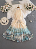 Improve High-End Exquisite Dress Women's Summer Micro Fat Mm New National Feng Feng Eshui Ink Printing Skirt 0530