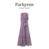 French Temperament Lightly Ripe Purple V Neck Dress With Thin Neck Dress Women Summer Sleeveless A Word Slings Long Skirt