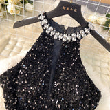 Light Luxury Thousand Gold Wind High-End Hanging Neck Dress Women's Summer Glide Diamond Design Niche Temperament Ass And Hip Skirts