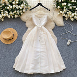 Light Luxury Thousand Gold Wind High-End Sling Dress Women's Summer Folding Waist Thin Design Geese Temperament Dress