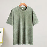 Washing Old Short-Sleeved T-Shirt 2025 Summer Relaxation Leisure Collar Water Washing Hair Short-Sleeved T-Shirt