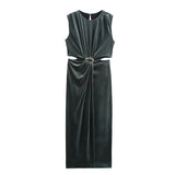 Women's Clothing 2025 New Elegant Sleeveless Buckle Embellishable Velvet Fande Dress
