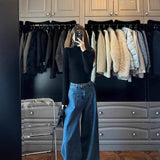 Hong Kong Style Retro Blue A Word Big Horn Jeans Women Autumn And Winter High-Waisted Loose Lazy Feet Long Pants