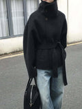 2025 Autumn And Winter New Women's Commuting Collar Button Belt Belt Coat Woman