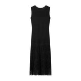 Autumn's New Black Sleeveless Fashion Tweed Splicing Women's Knitted Fan Skirt Elegant