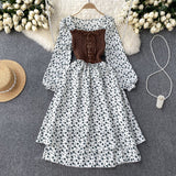 Tide Dress With French Bumpy Dress Broken Floral Dress Color Two Pieces Of Sweet Fake Dress Long Sleeves