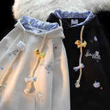 Embroidered Little Bear Lattice Hoodie Women's Autumn And Winter New Loose Lazy Design Couple Open Shirt Coat