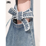 Fat Mm Large Street Hottie Bow Trumpet Micro-Tight Jeans Girl Retro Hollow Horn Long Pants