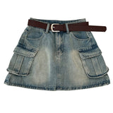 Ancient Hottie Fashion High-Rise Thin Double Pocket Workboy Dress Anti-Light Short Skirt A Skirt