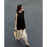 Korean Fashion Collar Sleeveless Vest Loose Dress Sweet Sweet Folded Skirt Set