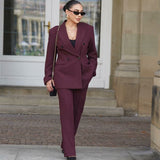 Autumn 2025 New Women's Retro Casual Double-D Row Blazer High-Rise Straight Trousers Set