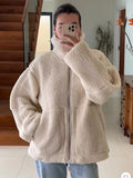 2025 Women's Autumn And Winter Fashion Colliding Splicing Lead Resin Zipper To Keep Warm Imitation Lamb Jacket