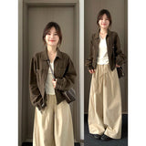 Korean Languid Wind Kaqi High-Waisted Loose-Legged Slack Pants Women's New Design Sense Of Drag Floor Long Pants