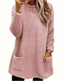 2025 Women's Autumn And Winter New Long-Sleeved Round-Neck Casual Loose Plush Wear Pocket Top Woman