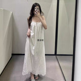 Fan Summer New Women's Hollow Embroidery Fan Flute Dress Loose Leisure Bareback Sling Skirt