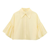 Multi-Color Short Top 2025 Spring Five-Sleeve Retro Temperament Bubble Sleeve Loose Shirt
