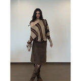 Vintage Niche Curry Syringe Knitted Shirt Women's Casual Straight Straight Slim Skirt Suit