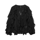 Is Women's V-Neck Folding Trim Shirt Long-Sleeved Top Loose Woman