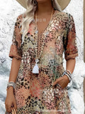 2025 New Printed Summer V-Neck Casual Holiday Bag Dress Home Clothes Women