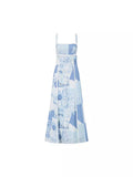 2025 Fashion Flax Print Sexy Dew-Back Bow Tie With Dress