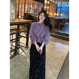Korean Gentle Lazy Wind Purple Round Jumper Half Skirt Two Sets Of Small Loose Soft Slimy Set
