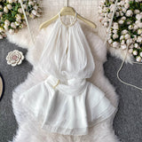 Spring And Summer 2025 New Products Hanging Neck Bare Back Texture Crippling Poneng Dress To Close The Waist Tie Sweet Holiday Wind