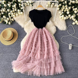 Light Luxury High-End Dress Women's Summer Mesh Stitching Design Feel Waist Thin Super Fairy Long Dress