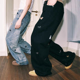Cartoon Puppy Embroidered Fashion Casual Jeans Men's Fashion Spring Couple Straight Trousers Loose Niche Casual Trousers