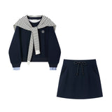 Early Autumn Wears Korean College Style Blue Embroidered Long-Sleeved Jacket Dress Dress Suit