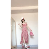 French Floral Sling Dress Female Design Sense Niche Lotus Side Temperament Waist Dress Two Sets