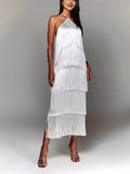 GY25044 Fashion Hanging Neck Solu Back Open Dress