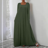 Summer New Long Dress Casual Loose Long Sleeve Solid Color Collar Dress