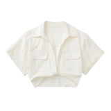 Summer 2025 Color Elastic New Women's Knot Short Shirt Linen Blend