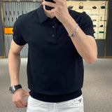 Short-Sleeved T-Shirt Men's Loose Niche Knit 2025 New Summer Personality Casual Simple Collar