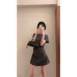 Grey High-End Sense Word-Collar Short-Sleeved Dress Woman 2025 Summer Temperament Set Niche Waist A Word Skirt
