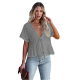 2025 Summer New Women's Pure Color Splicing Loose Short-Sleeved Strap Lotus Edge Top
