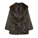 2025 Women's Winter New Artificial Fur Effect With Belt In The Long Fur Coat