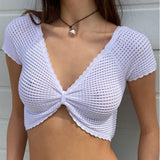 2025 Summer New Women's Sexy Hot Chick Knitted Short Sleeve Wrapped Breast Small Waist Coat Outside The Girl