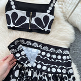 Vintage Knitted Set Women's Sleeveless Vest + Mid-Long Half-Dress Senior Geathed Two-Piece