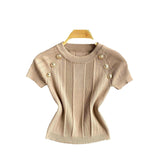 Spice Girls Knit Round Collar T-Shirt Girls Summer Thin Short Thin Design Feeling Fried Street Pure Desire Top