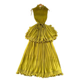 Light Luxury High-End Feeling Sleeveless Dress Women's Summer Lotus Leaves Side Waist Temperament Niche Chic Beautiful Long Dress