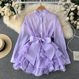 Chiffon Chic Top Women's Autumn Dress New Lotus Side Of The Ocean Design Bow Tied With Niche Shirt